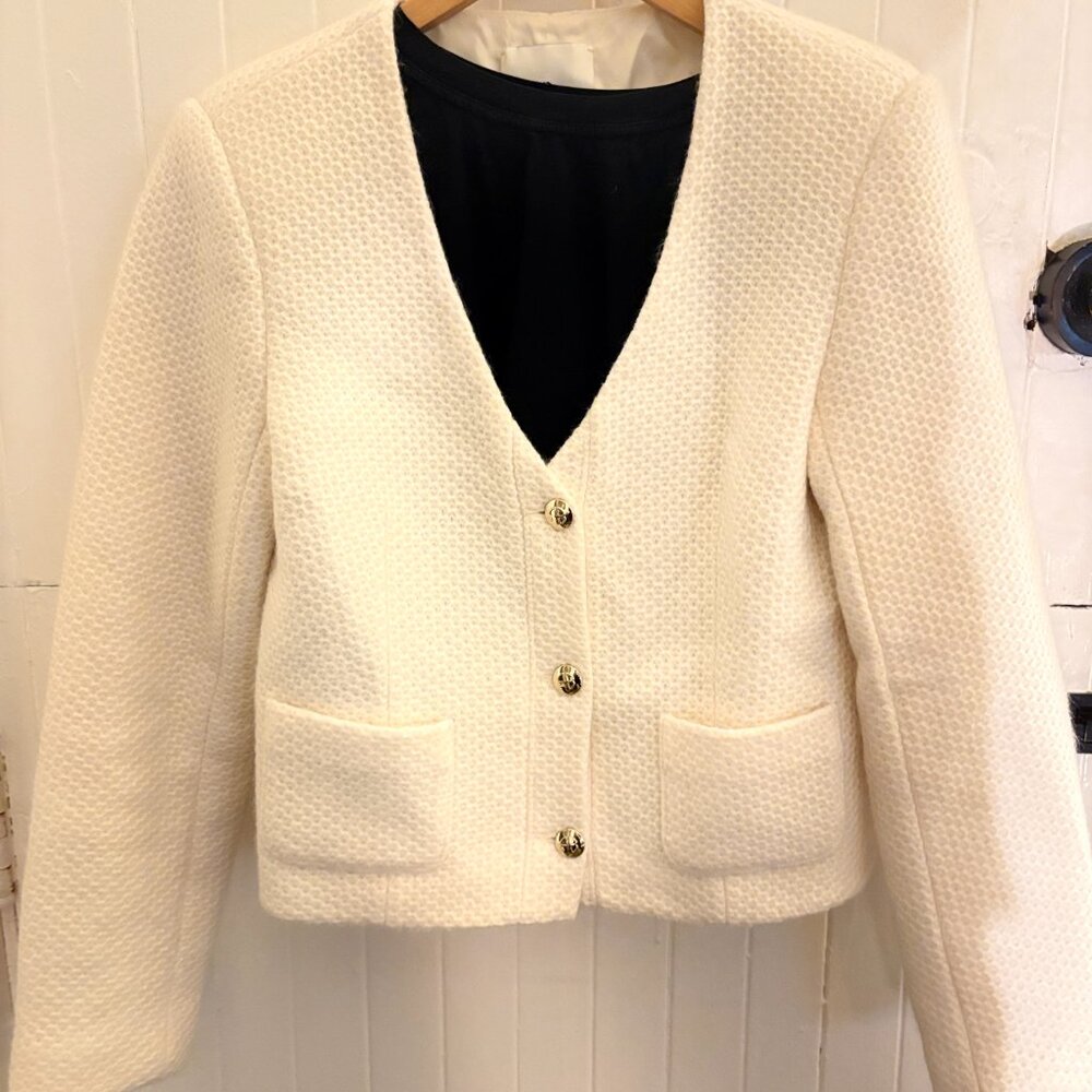NWOT Anine Bing Anitta Modern Lady Jacket in Ivory White Tweed - Size Medium